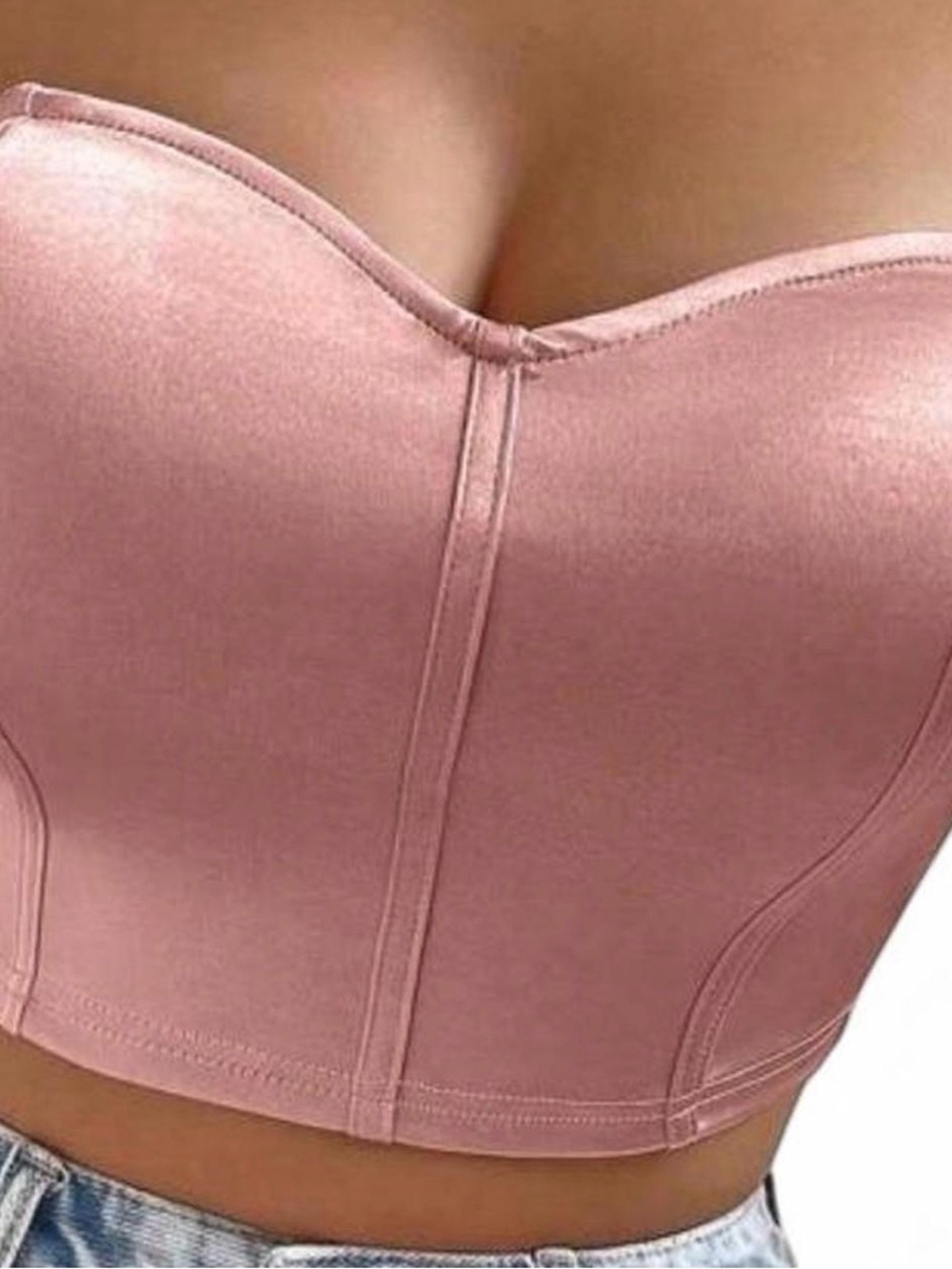 Strapless Longline Bustier Crop Top - Dusty Rose